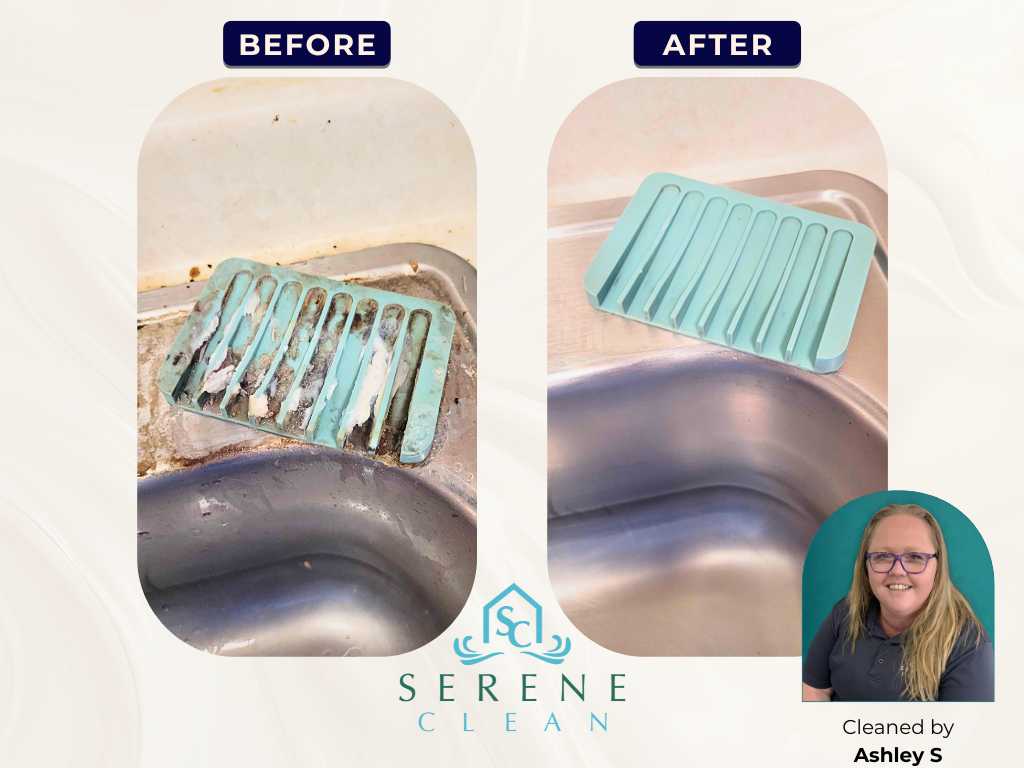 Soap holder before and after cleaning, by Ashley S
