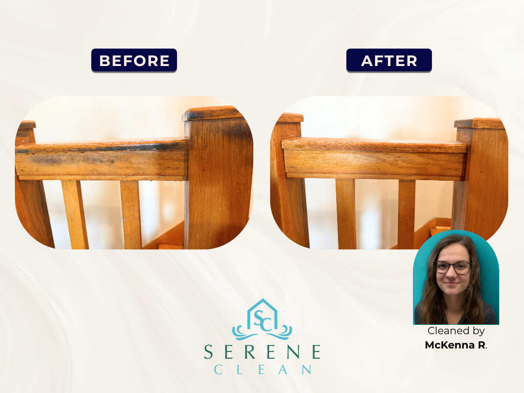 Gallery Stair Railing McKenna Stair railing before and after cleaning, by McKenna